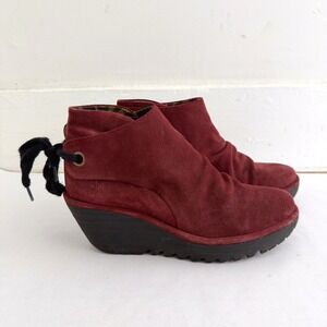 Fly‎ London Suede Wedge Ankle Boots Womens 8.5 Burgundy Whimsigoth Indie Sleaze